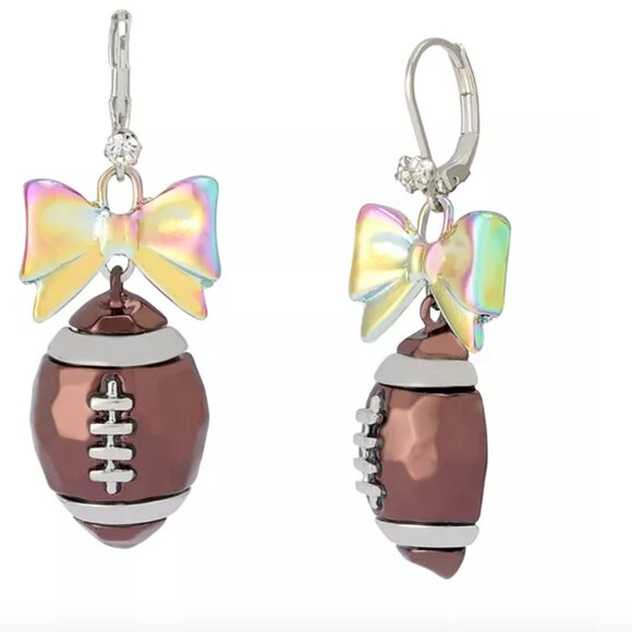 NWT Betsey Johnson Kick Off Bow Football Drop Earrings - Picture 1 of 6